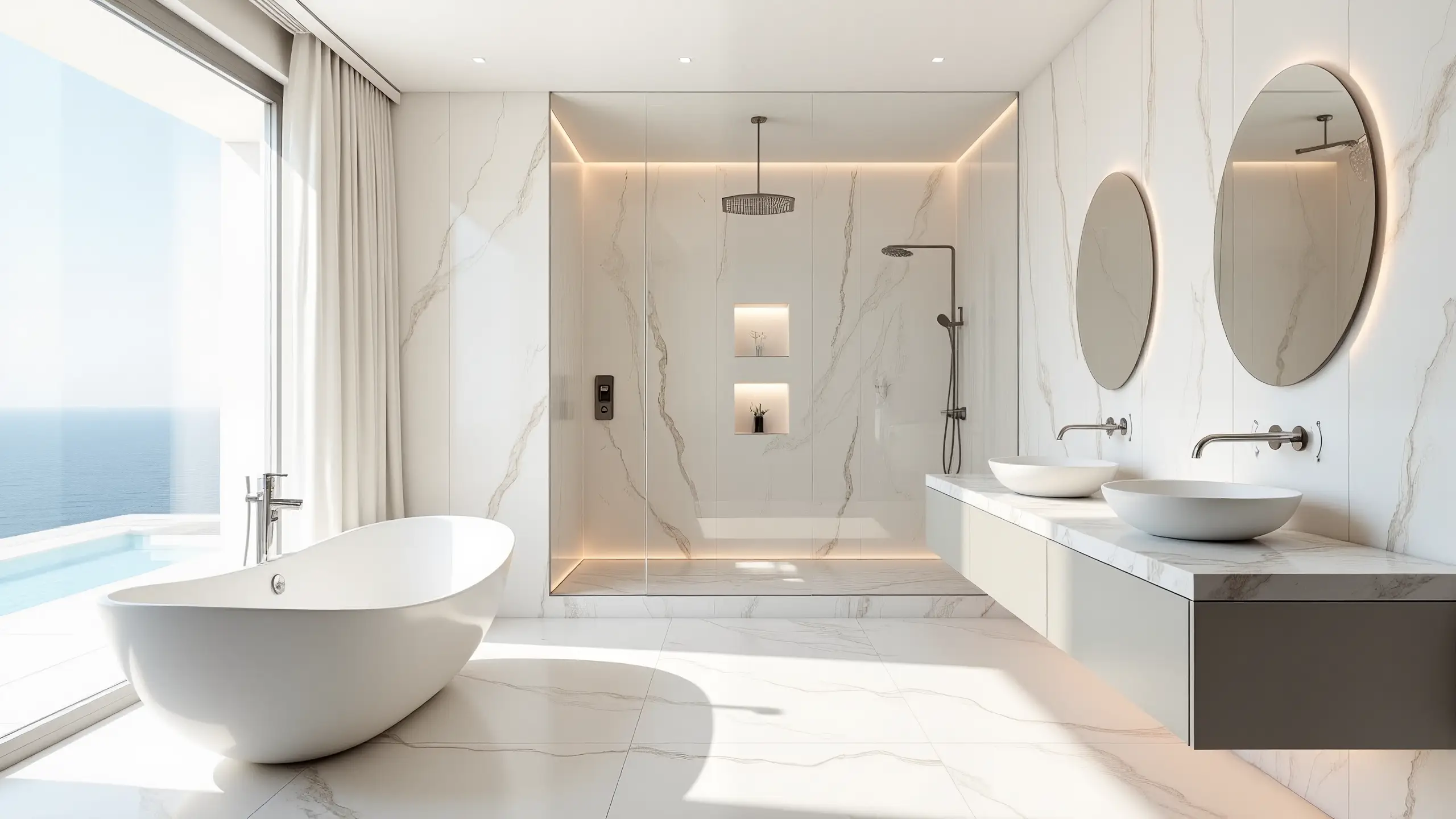 Floating wooden bathroom cabinet, Ibiza style design